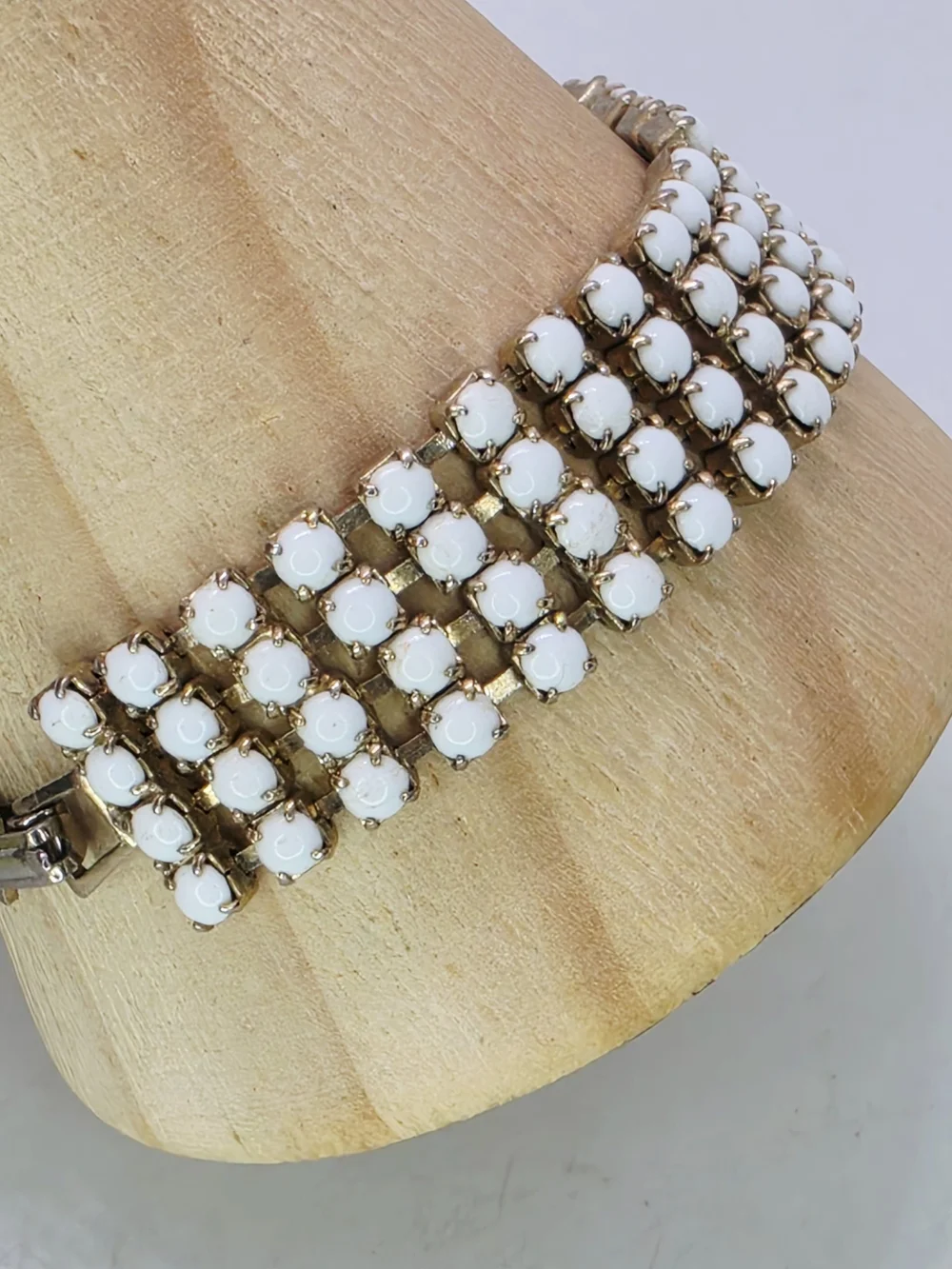 White Glass Cabochon Multi-Row Bracelet - Unbranded